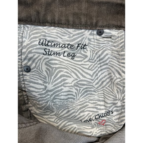 Chicos Jeans Womens 0 Brown Platinum Denim Ultimate Fit Slim Leg Stretch - Picture 5 of 9